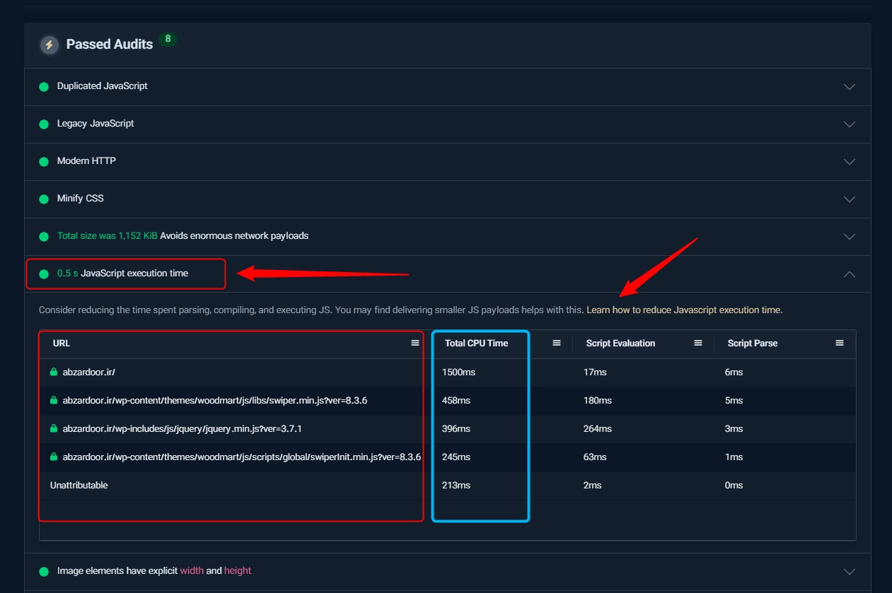 خطای JavaScript execution time در ابزار واکاوی میزفا تولز