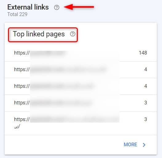 External links Top linked pages در گزارش لینک سرچ کنسول