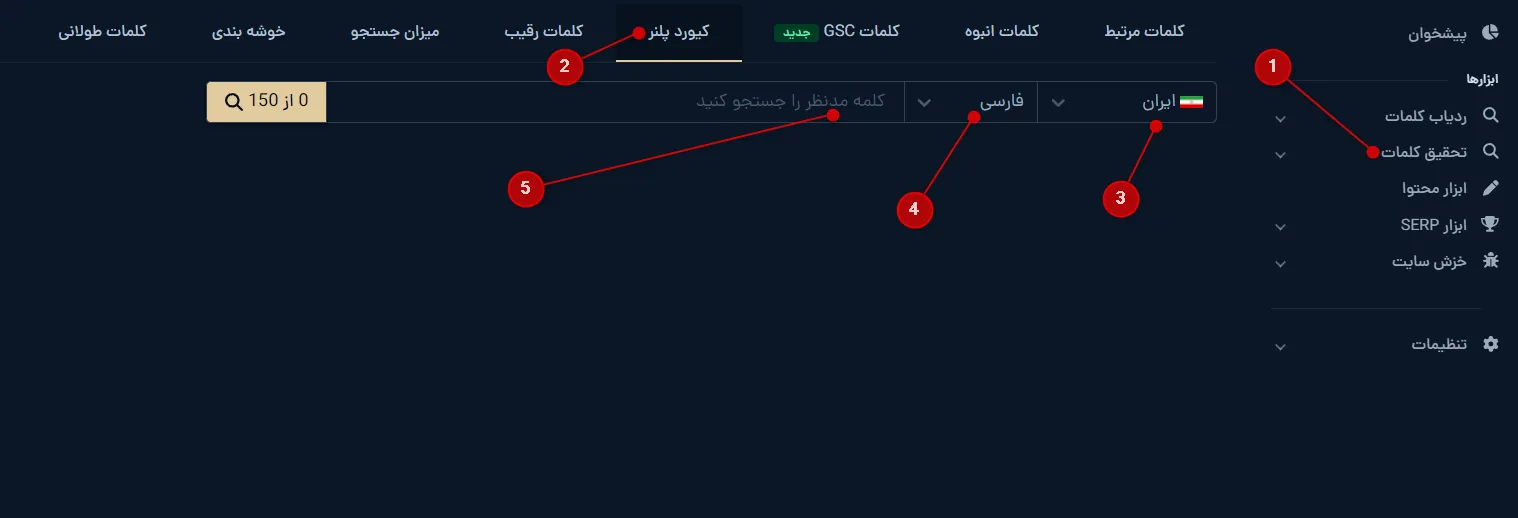 مراحل جستجوی کلمه در تب کیورد پلنر میزفا تولز