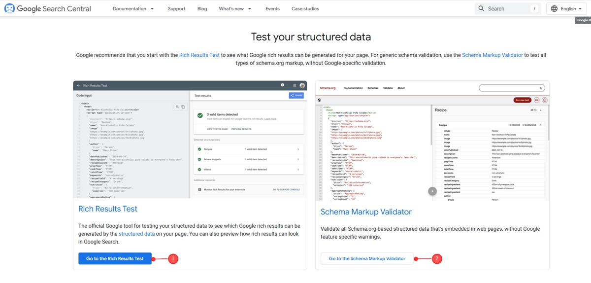 تست کردن google structured data