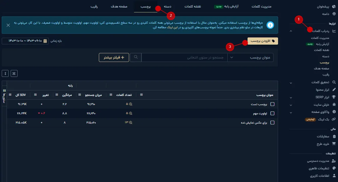 نحوه افزودن برچسب جدید در ردیاب کلمات میزفا تولز