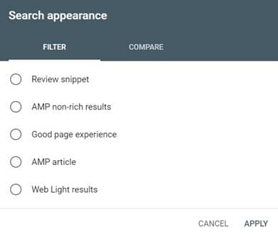 فیلتر ظاهر نتایج جستجو در گزارش عملکرد performance report 