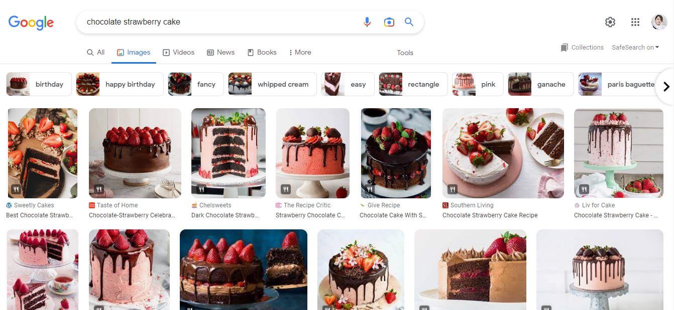 سرچ تصویری گوگل برای کیک شکلاتی توت فرنگی