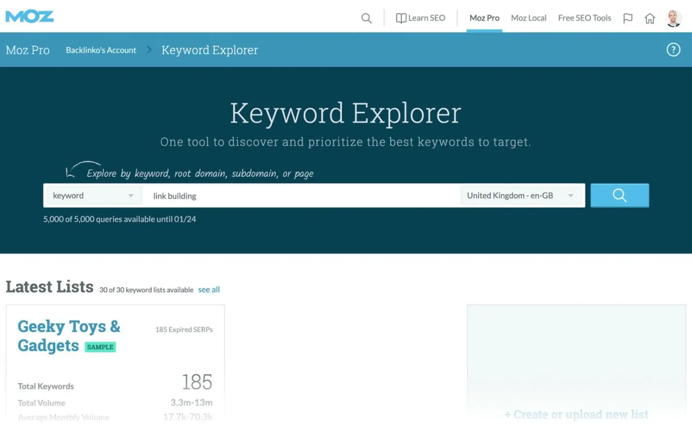ابزار Keyword Explorer سایت MOZ