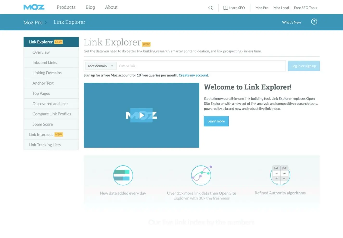 ابزار Link Explorer سایت MOZ