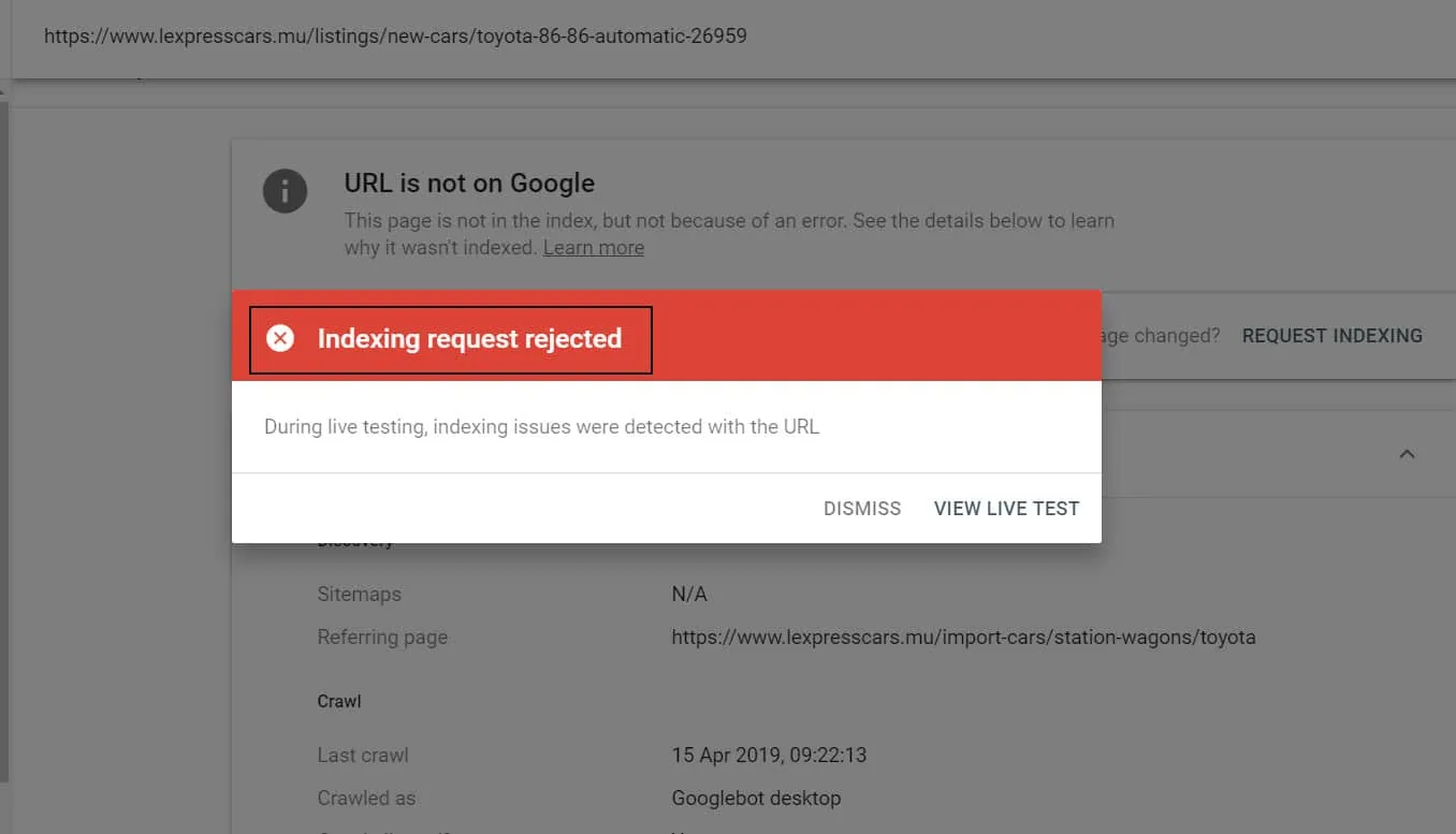 علت خطای indexing request rejected و رفع آن در سرچ کنسول