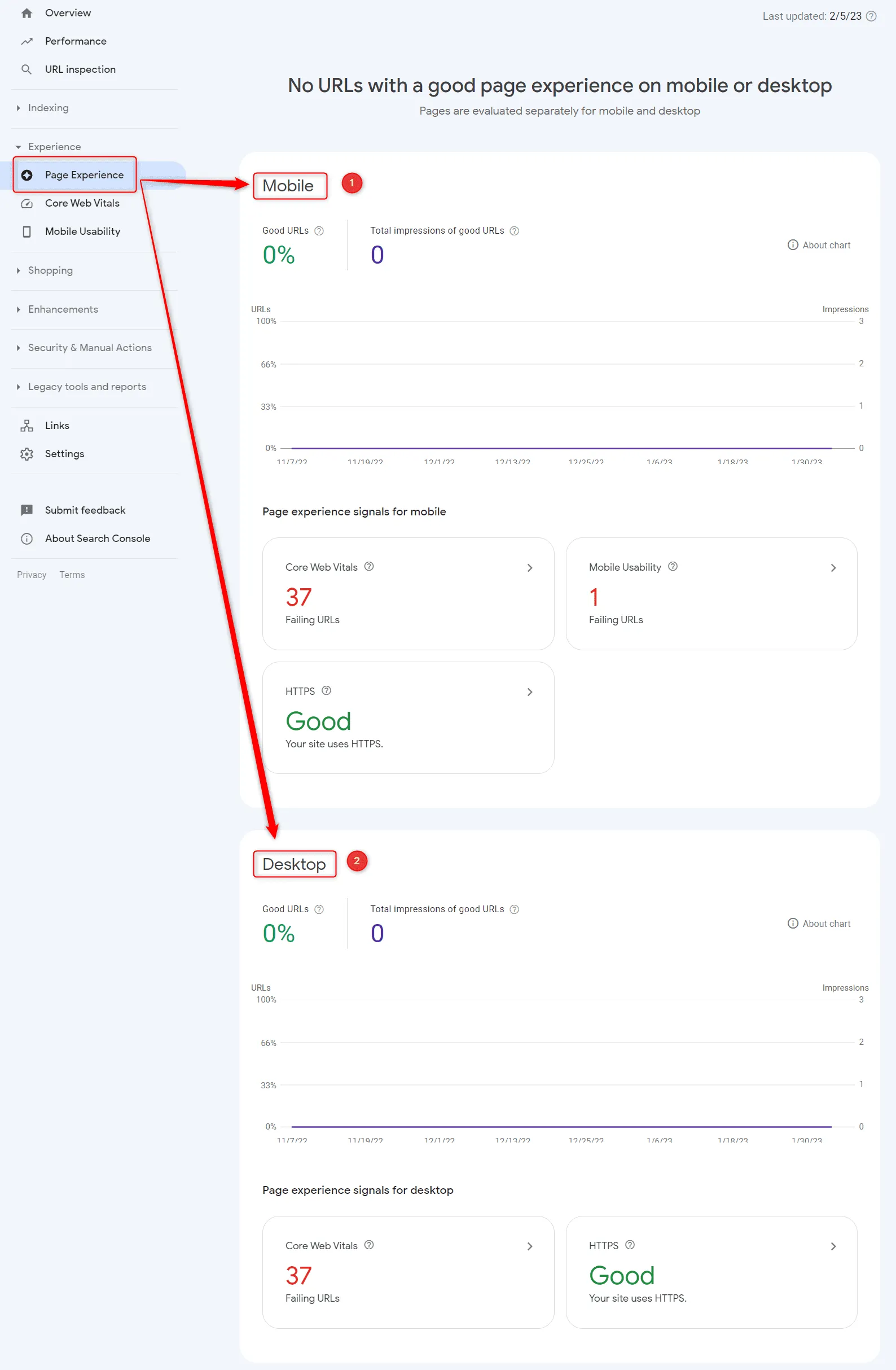 گزارش بخش Page Experience سرچ کنسول