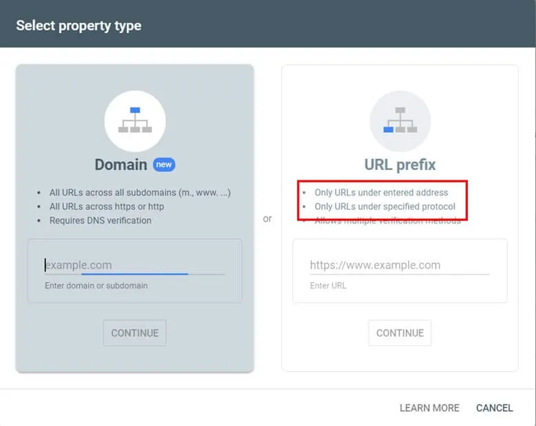 ثبت سایت با روش URL prefix در سرچ کنسول
