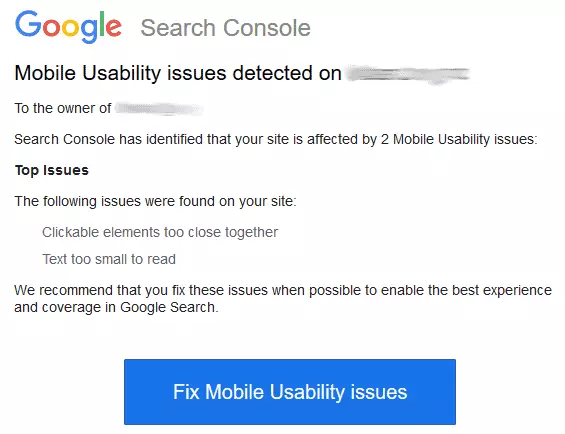 پیغام mobile usability issues detected on 