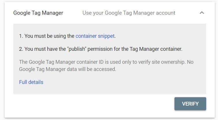 ثبت نام در گوگل سرچ کنسول با تاییدیه تگ منیجر