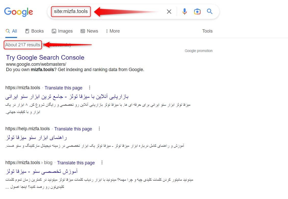 جستجوی سایت در گوگل برای پیدا کردن علت ایندکس نشدن سایت 